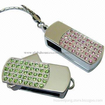 Diamond USB Flash Drive, 128MB-64GB Capacities, Metal + Diamond Housing, 5-year Warranty, USB 2.0/3